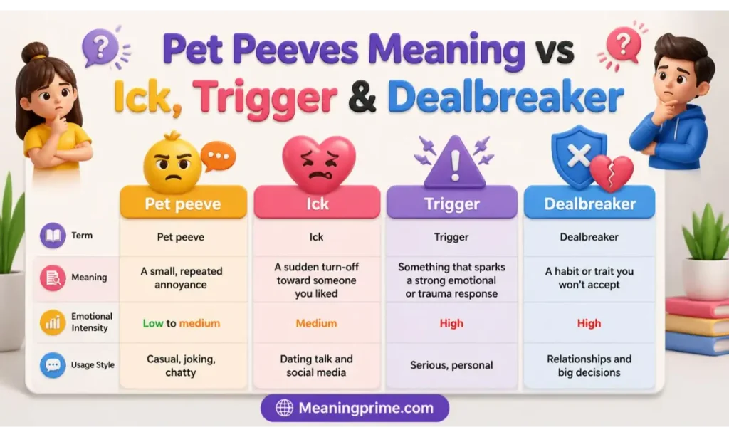 Pet Peeves Meaning vs Ick, Trigger & Dealbreaker
