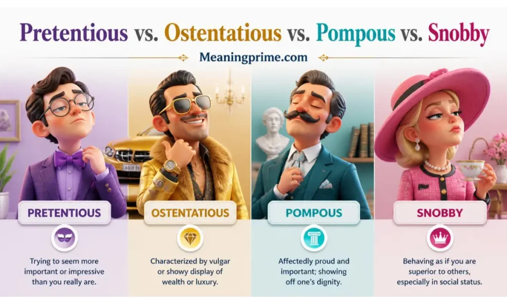 Pretentious vs. Ostentatious vs. Pompous vs. Snobby